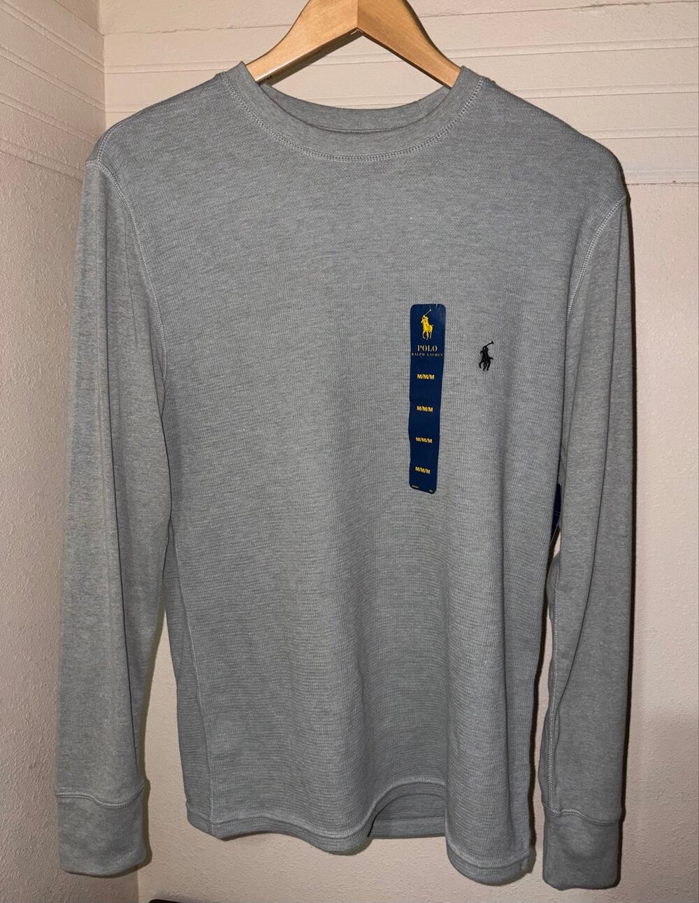 Polo Ralph Lauren Shirt Mens Medium Gray Waffle Knit Long Sleeve Thermal Tee